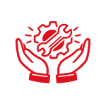 handson concept icon in red and white same as other icons on published website