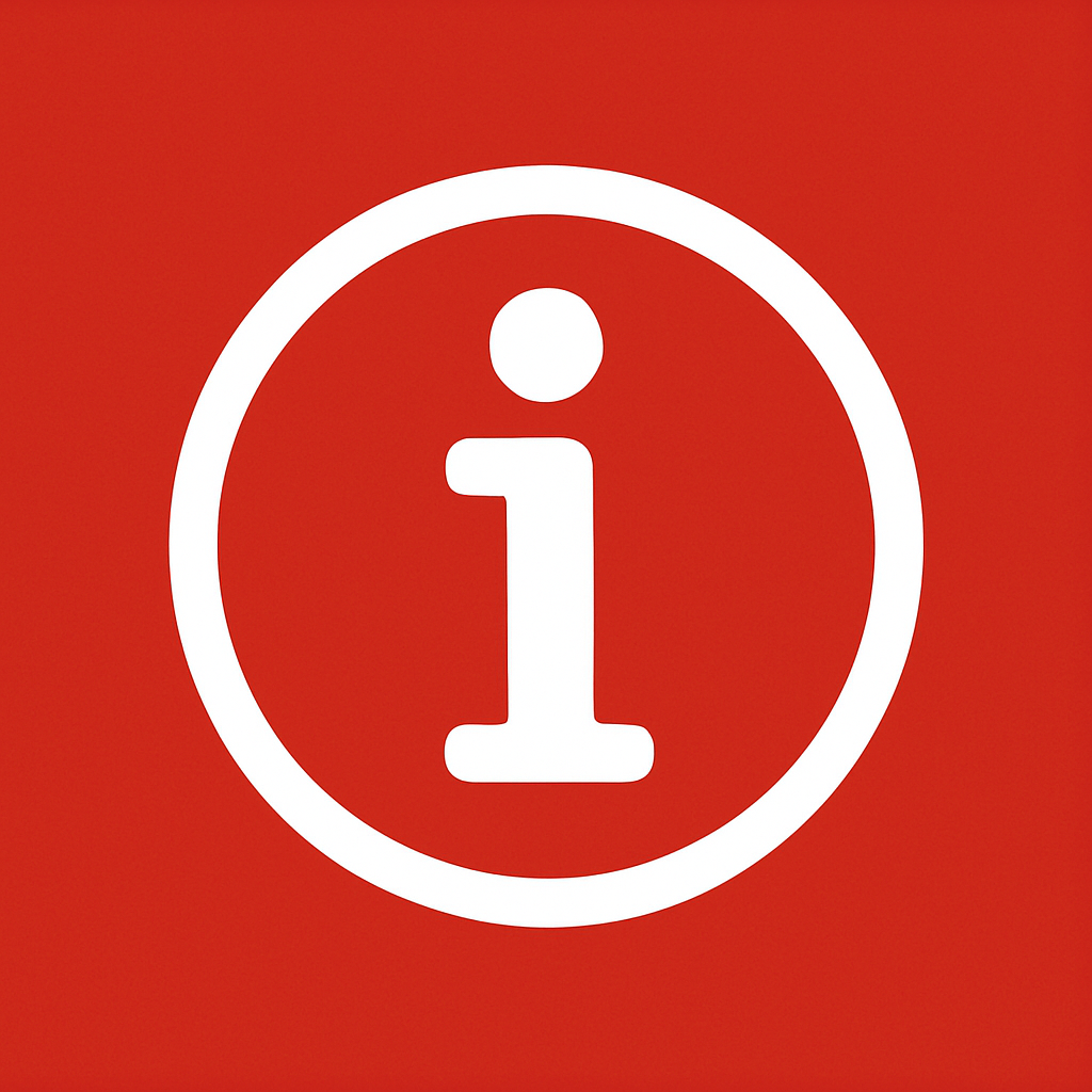 information icon thick white lines simple with red background