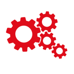 multiple connecting gears icon in red-1
